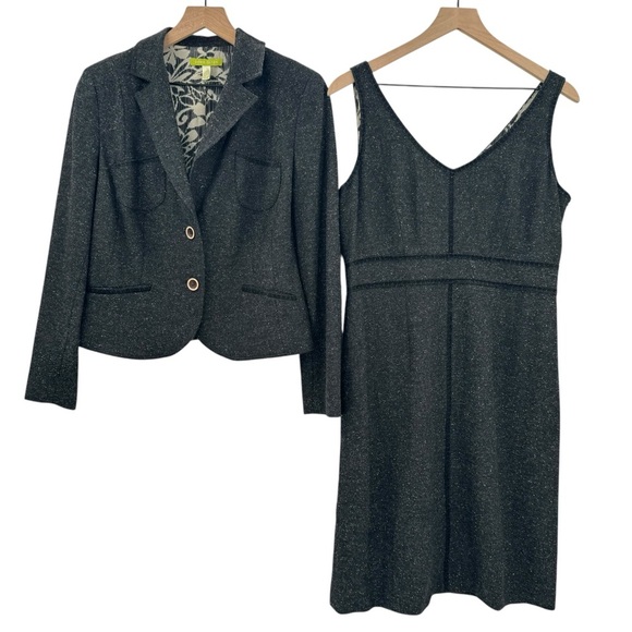 Sigrid Olsen 2 Piece Suit Shift Dress Blazer Jacket Gray Tweed Wool Blend | Sz 6 - Picture 1 of 15